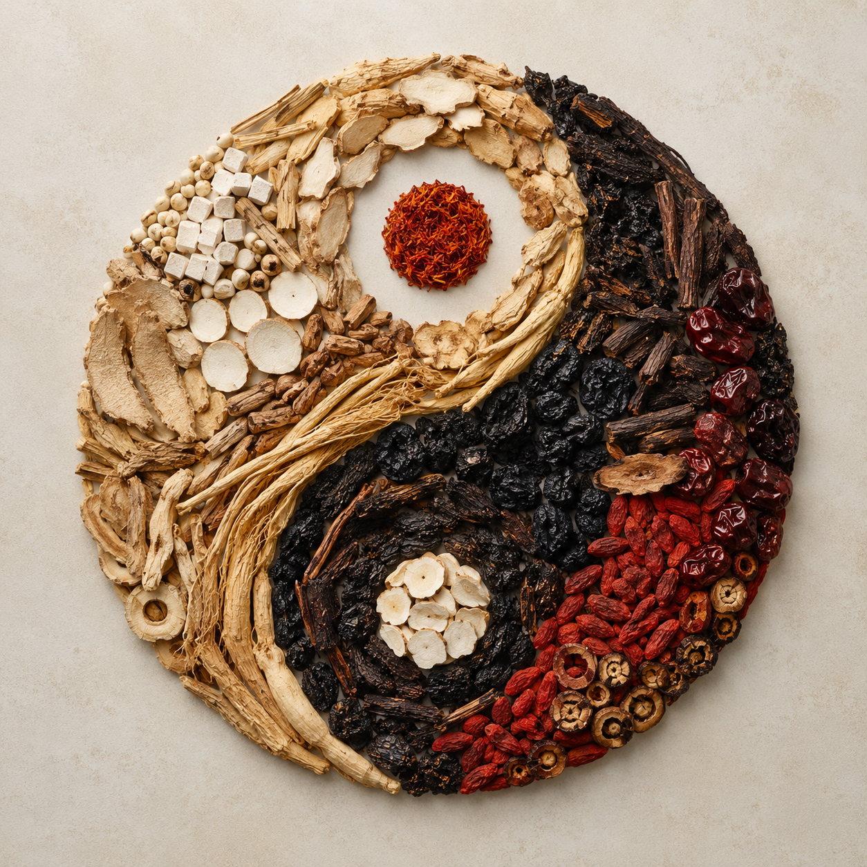 Yin-yang design with Traditional Chinese herbs